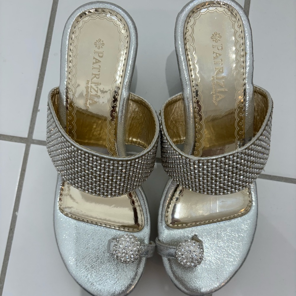 Patrizia by Spring Step Women Silver Wedges 40 eur size 9 rhinstone/pearl